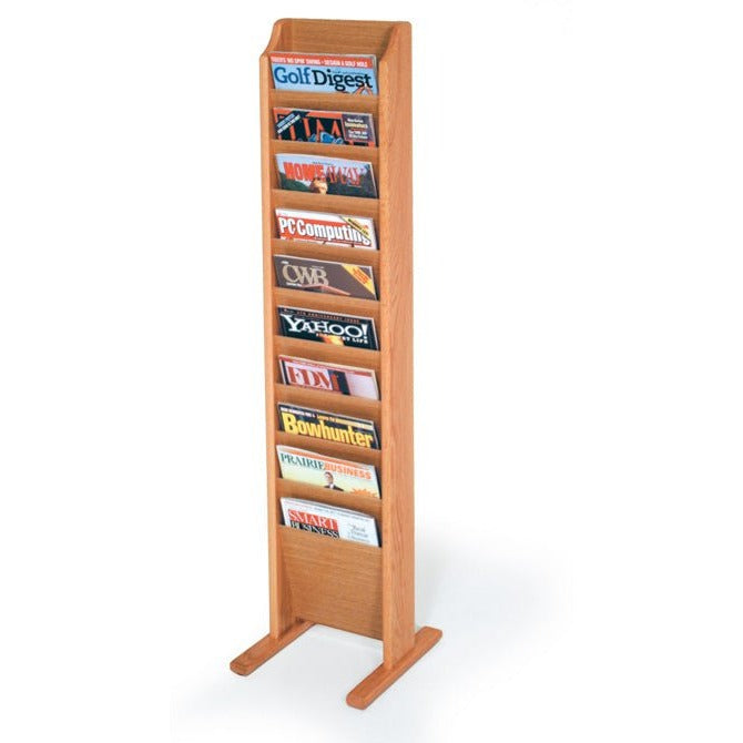 10 POCKET FLOOR STANDING WOOD MAGAZINE RACK - Braeside Displays