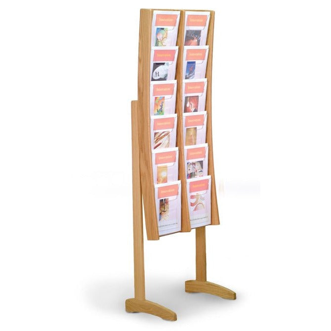 12 POCKET FLOOR STANDING WOOD MAGAZINE RACK - Braeside Displays