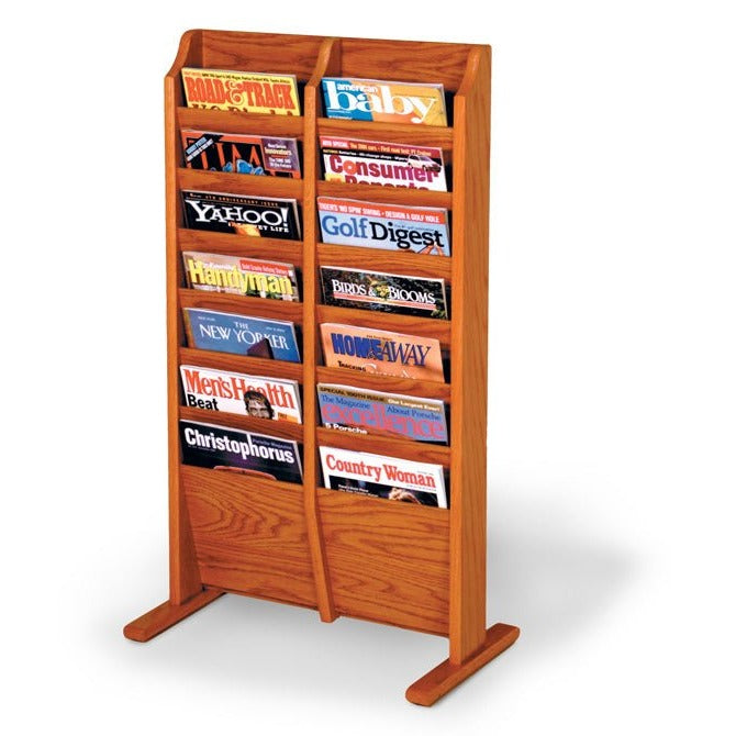 14 POCKET FLOOR STANDING WOOD MAGAZINE RACK - Braeside Displays