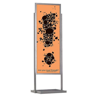 22" x 69", Elongated, Economy Floor Poster Stand, Silver - Braeside Displays