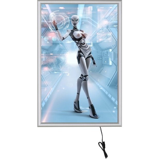 24" x 36" Economy LED Illuminated Poster Snap Frame, Silver - Braeside Displays