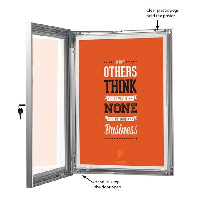 24" x 36" Swing Open Poster Frame, Silver, Locking, Indoor-Outdoor - Braeside Displays