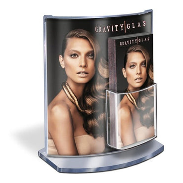 CURVISO® CURVED ACRYLIC PANEL SIGN FRAME WITH CLEAR BASE AND BROCHURE POCKET - Braeside Displays