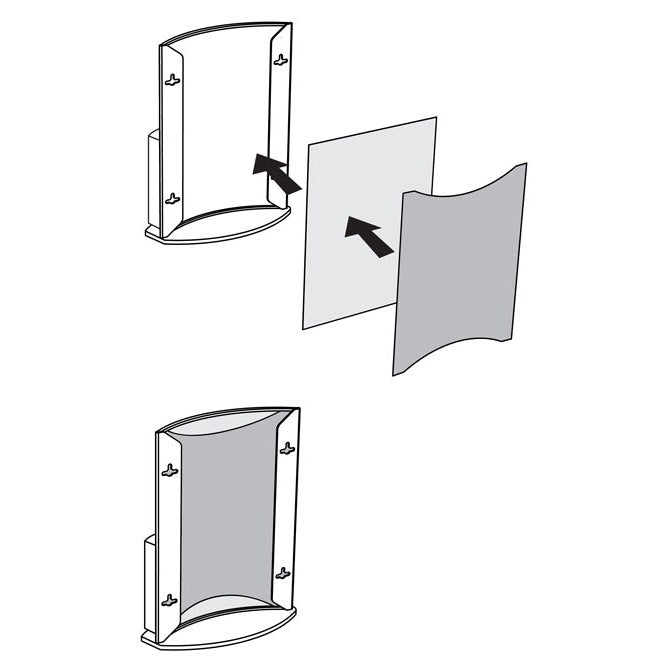 CURVISO® CURVED ACRYLIC PANEL SIGN FRAME WITH CLEAR BASE AND BROCHURE POCKET - Braeside Displays