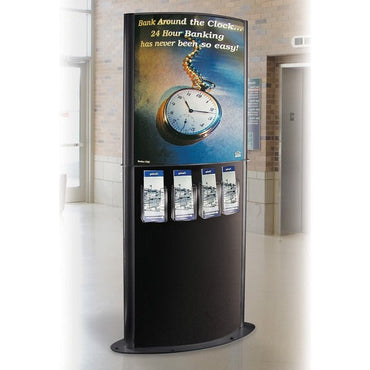 Curviso® Floor Literature Kiosk with 8 Brochure Pockets, Black - Braeside Displays