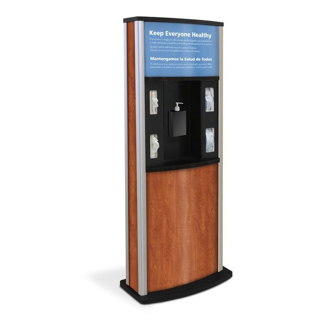 Series 900 Deluxe Infection Control Kiosk, Wood Grain Finish - Braeside Displays