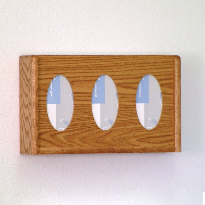 Three-Compartment Oak Exam Glove Dispensers - Braeside Displays