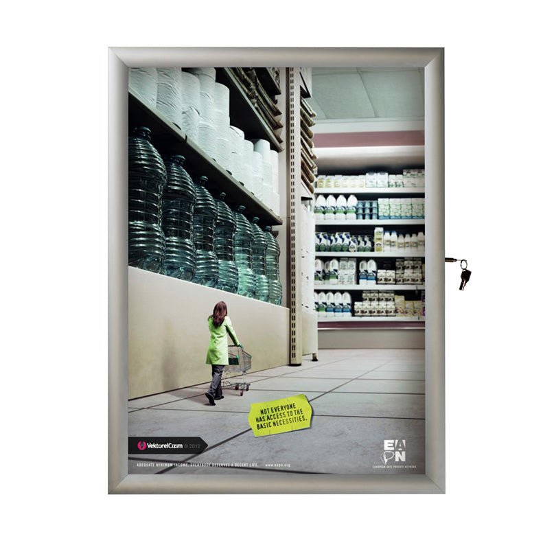 22" x 28" Slim Profile, Swing Open Poster Frame, Silver, Locking, Indoor-Outdoor - Braeside Displays