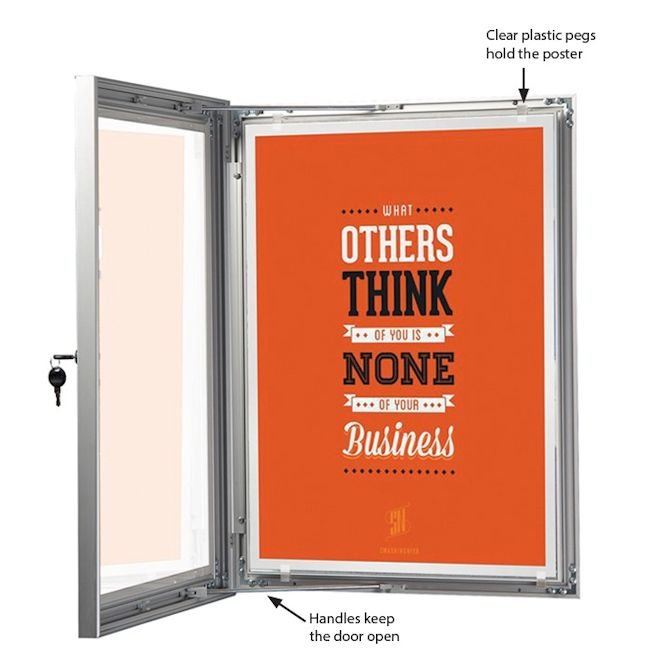 22" x 28" Swing Open Poster Frame, Silver, Locking, Indoor-Outdoor - Braeside Displays