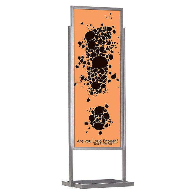 22" x 69", Elongated, Economy Floor Poster Stand, Silver - Braeside Displays