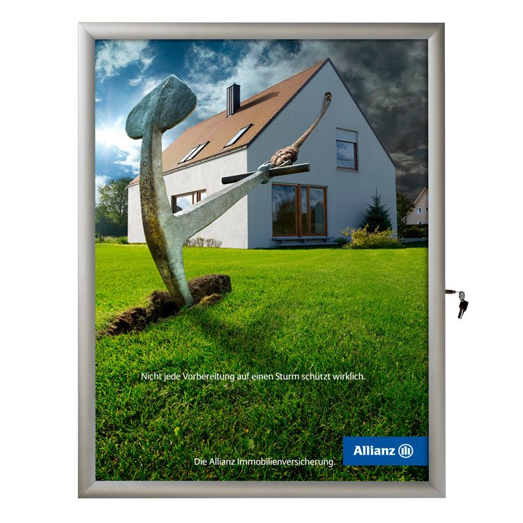 24" x 36" Slim Profile, Swing Open Poster Frame, Silver, Locking, Indoor-Outdoor - Braeside Displays