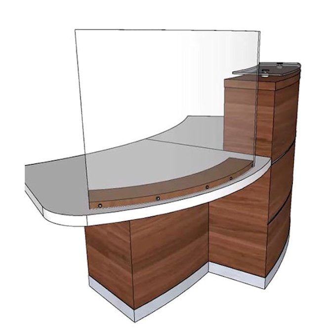 33.5" x 23" Curved Sneeze Guard, Protective Barrier Safety Shield, with Wood Base - Braeside Displays