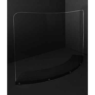 33.5" x 23" Curved Sneeze Guard, Protective Barrier Safety Shield, with Wood Base - Braeside Displays