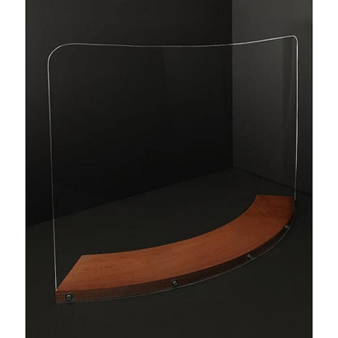 33.5" x 23" Curved Sneeze Guard, Protective Barrier Safety Shield, with Wood Base - Braeside Displays