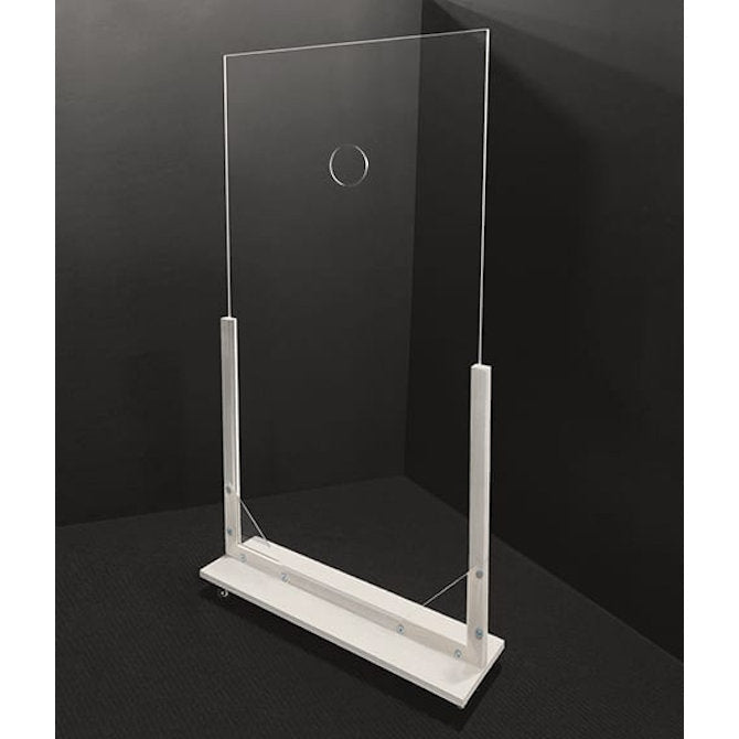 36" x 72" Portable Acrylic Temperature Check Divider with Wood Frame and Locking Casters - Braeside Displays