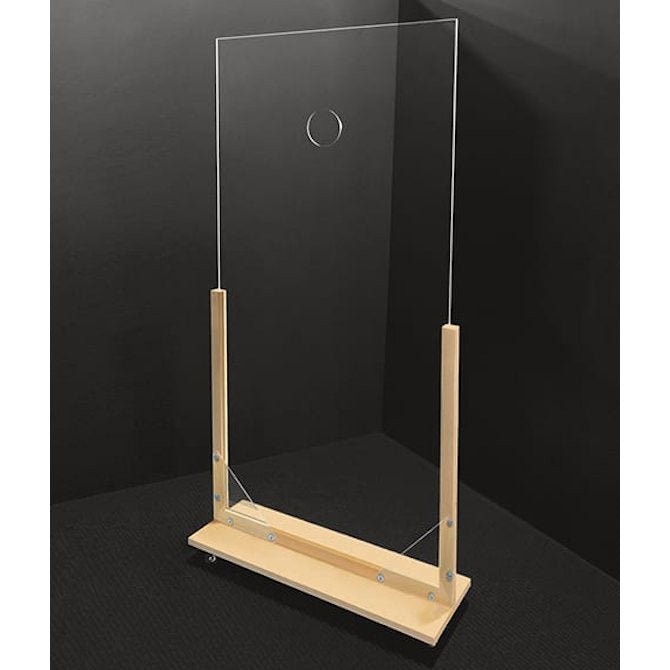 36" x 72" Portable Acrylic Temperature Check Divider with Wood Frame and Locking Casters - Braeside Displays