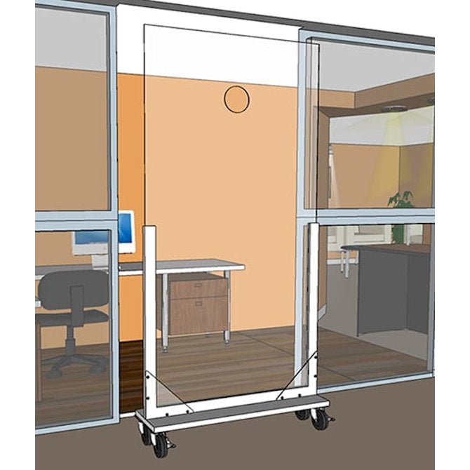 36" x 72" Portable Acrylic Temperature Check Divider with Wood Frame and Locking Casters - Braeside Displays