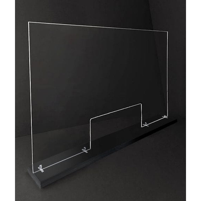 46" x 24" Large Acrylic Sneeze Guard, Protective Divider, with Wood Base - Braeside Displays