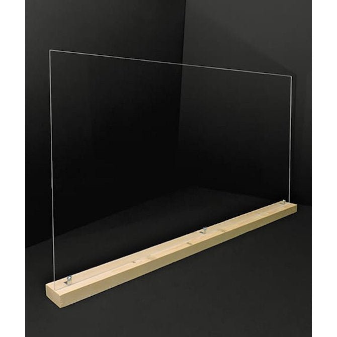 46" x 24" Large Acrylic Sneeze Guard, Protective Divider, with Wood Base - Braeside Displays