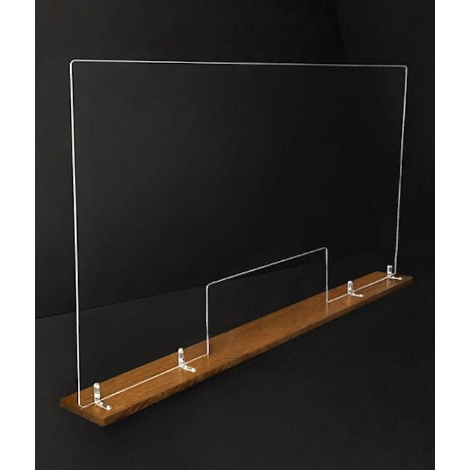 46" x 24" Large Acrylic Sneeze Guard, Protective Divider, with Wood Base - Braeside Displays