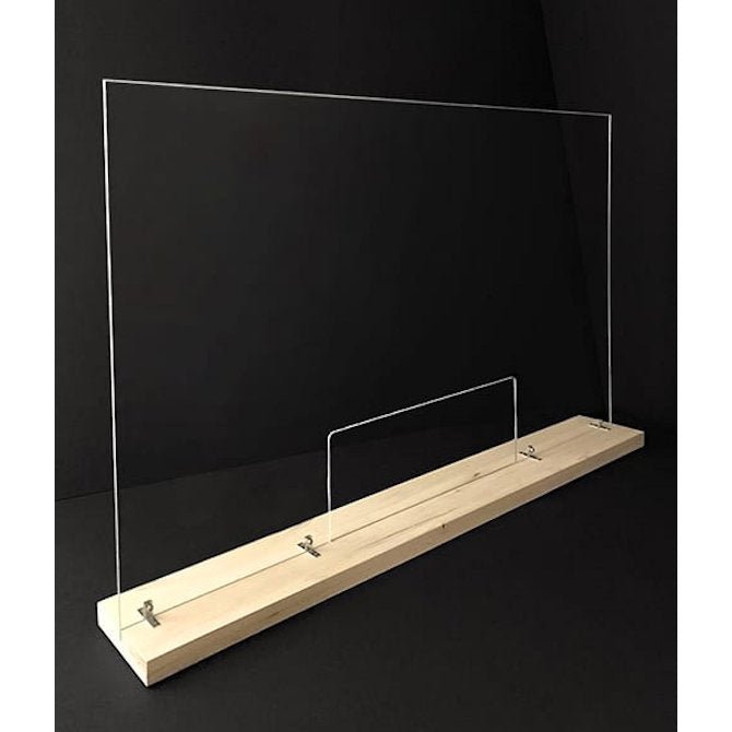 46" x 24" Large Acrylic Sneeze Guard, Protective Divider, with Wood Base - Braeside Displays