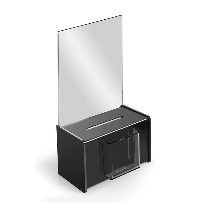 9" x 5" Acrylic Ballot Box, Black with 11" Header - Braeside Displays