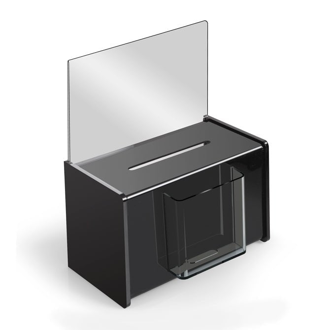 9" x 5" Acrylic Ballot Box, Black with 5" Header - Braeside Displays