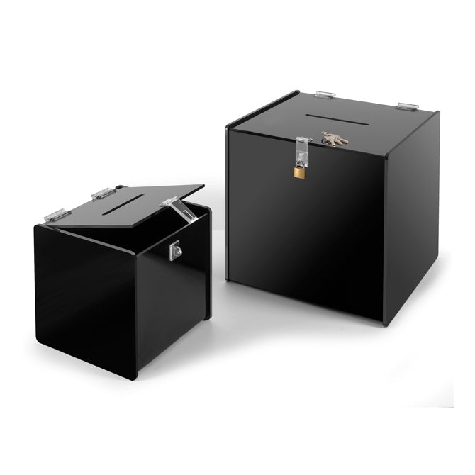 Deluxe Acrylic Ballot Box, Black, Available in 2 Sizes - Braeside Displays