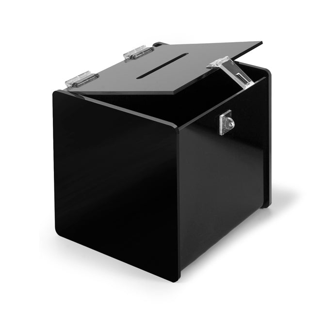 Deluxe Acrylic Ballot Box, Black, Available in 2 Sizes - Braeside Displays