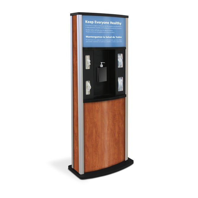 Series 900 Deluxe Infection Control Kiosk, Wood Grain Finish - Braeside Displays