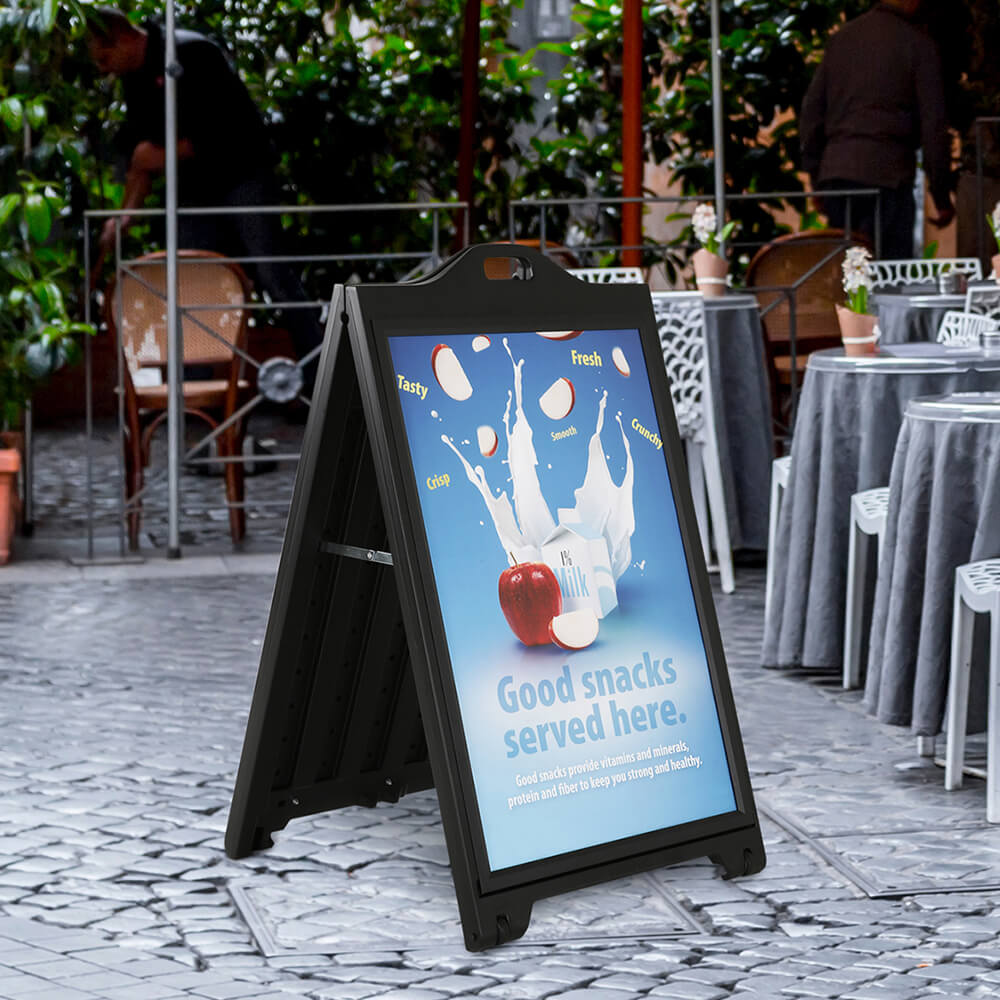 24x36" Black A-Frame Sidewalk Sign w/ Lens Cover - Double Sided Portable Folding Display for Restaurants & Cafes - Street SignPro Curb Advertising